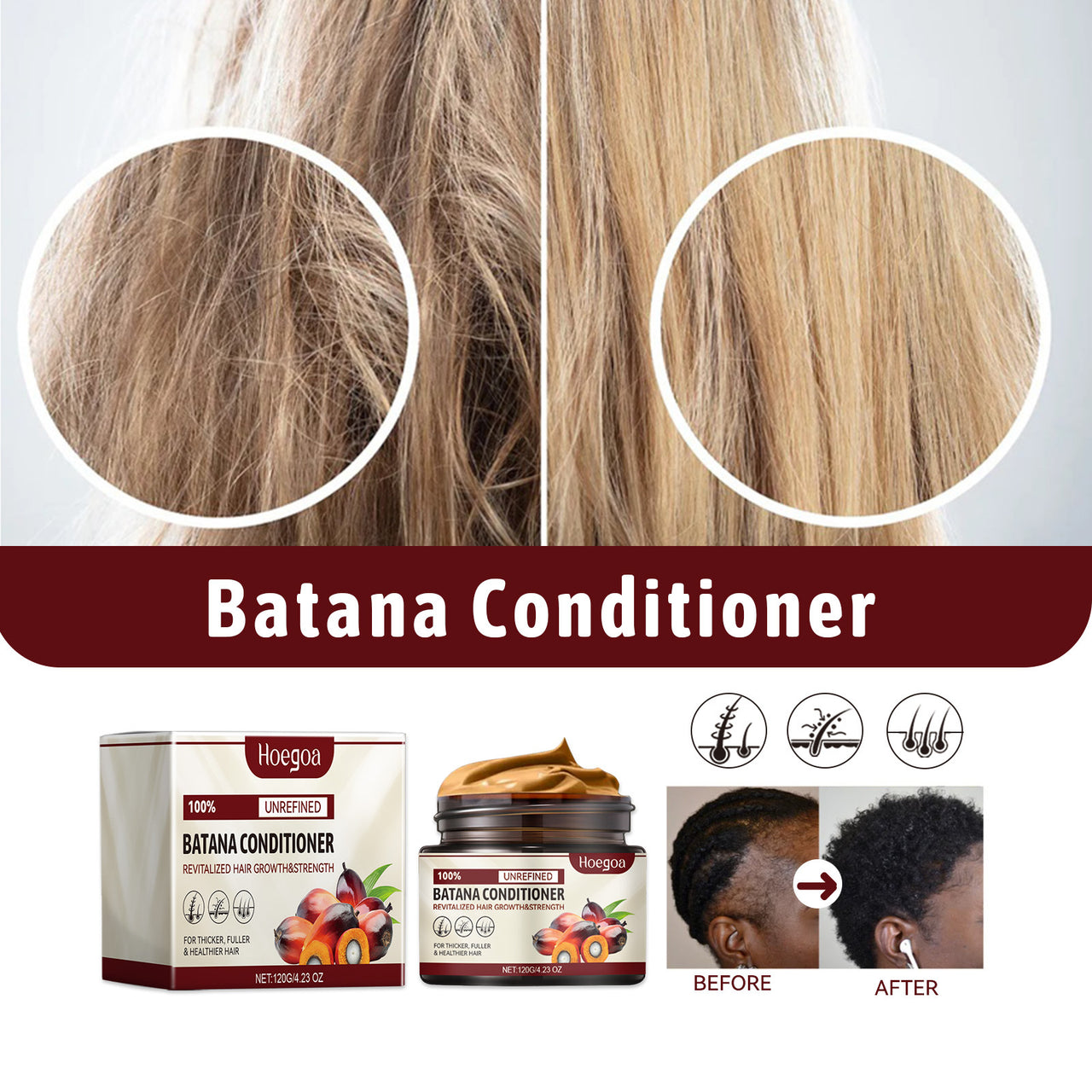 Hoegoa Batana Hair Conditioner Keratin Hair Conditioner Softens And Activates Fluffy Repair Dry And Plump Hair Conditioner