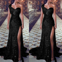 European and American women's sexy one-shoulder sleeveless bronzing dress slit long skirt