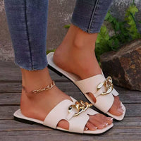 Women's Flat Slippers Lightweight Fashion Chain Square Toe Casual