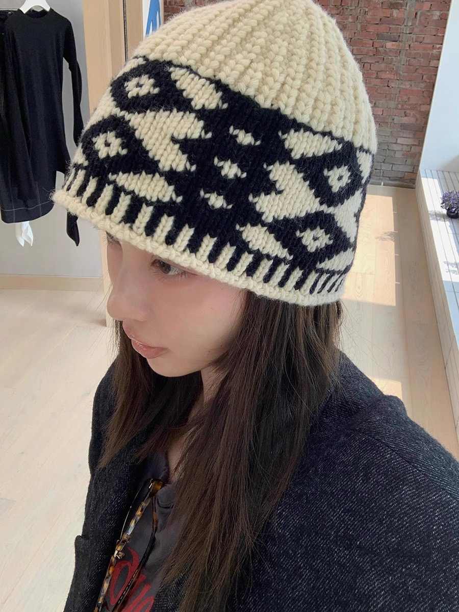 Diamond Color Matching Winter Warm Handmade Knitted Hat Children
