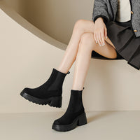 Lightweight Thick Bottom 7cm High Heel Suede Stretch Boots