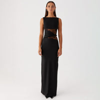 Women's Solid Color Translucent Hollow Lace Twisted Belt Dress