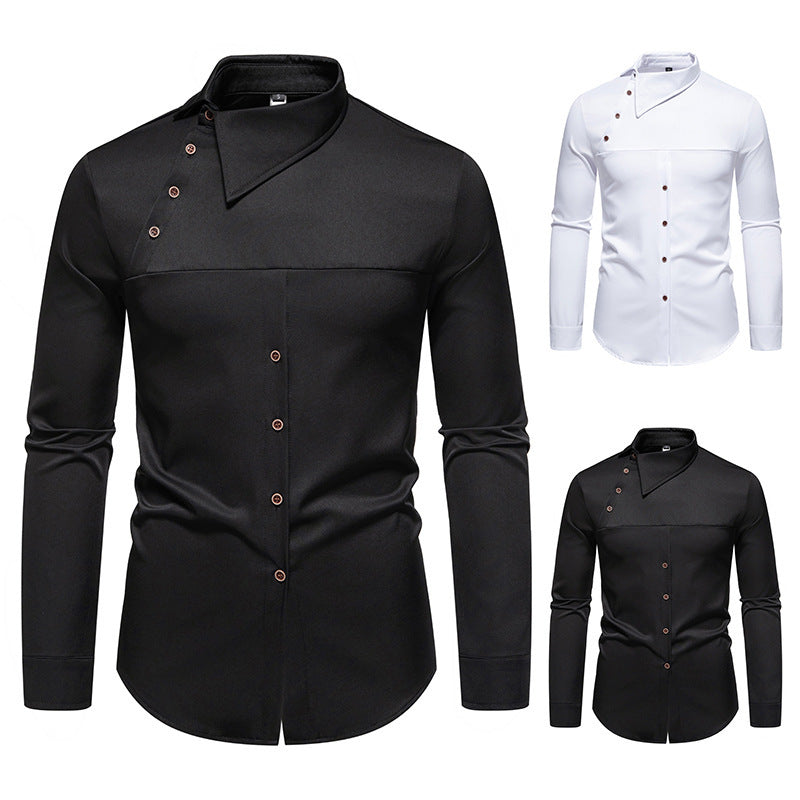 Men's Lapel Oblique Placket Asymmetric Long-sleeved Shirt