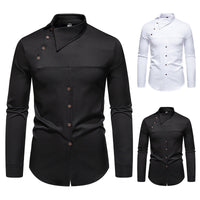 Men's Lapel Oblique Placket Asymmetric Long-sleeved Shirt