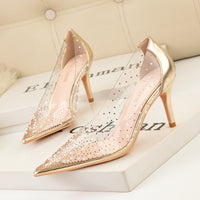 Transparent Cutout Pearl Shining Rhinestone Women's Shoes
