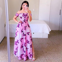 Off-shoulder Printed Butterfly Rainbow Dress