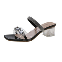 Plus Size Sandals And Slippers Women's Rhinestone Fashion Chunky Heel Shoes