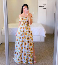 Off-shoulder Printed Butterfly Rainbow Dress