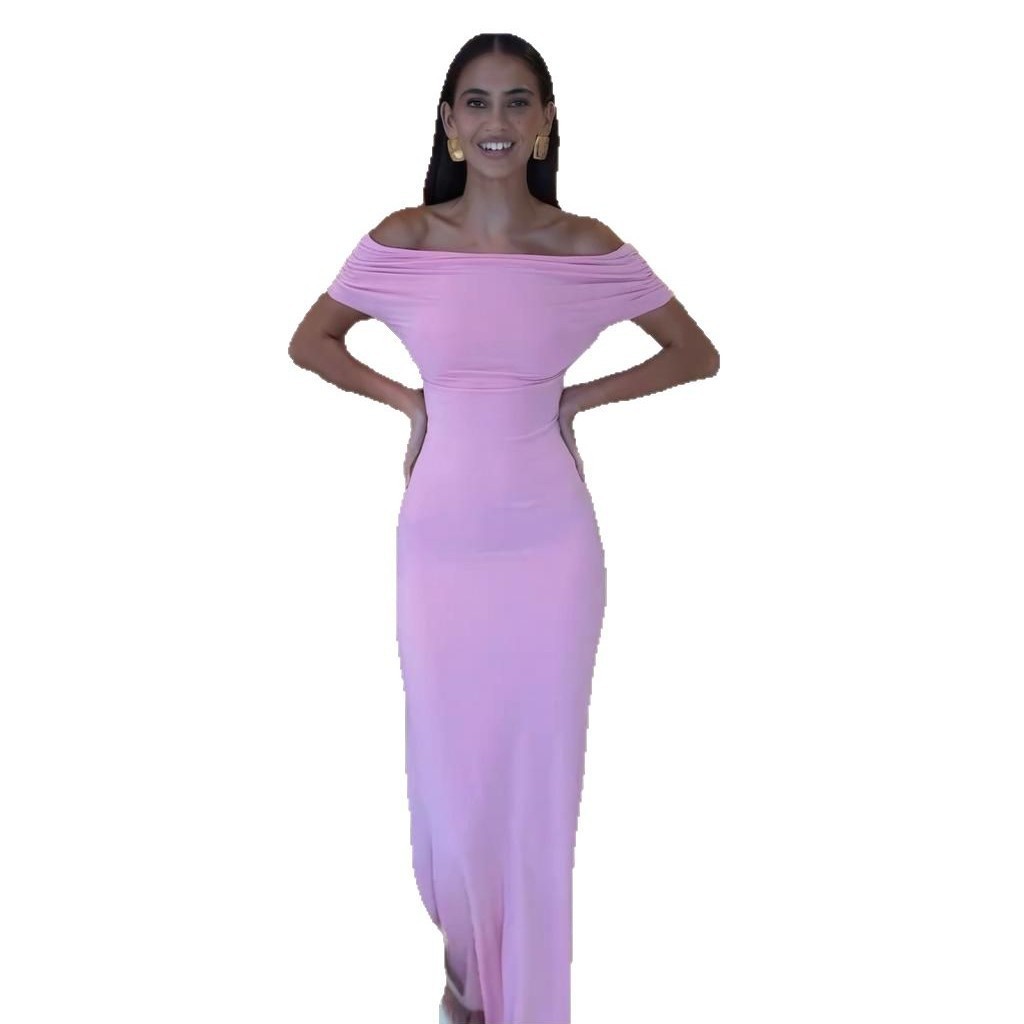 French Style Off-shoulder Shoulder-baring Sexy Temperament Waist-tight Dress Women
