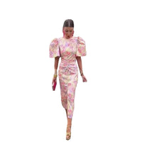 Crew Neck Split Lantern Sleeve Sexy Print Women's Dress