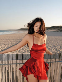 Sexy Backless Drawstring Pleated Mini Women Dress