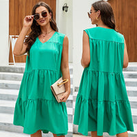 Summer Sleeveless V-neck Dress Bohemian Casual Ladies