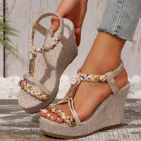 Women's Shoes Color Matching Fabric Woven Open Toe Hollow