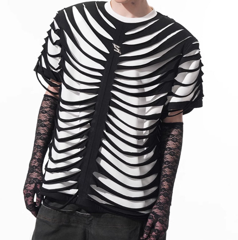 Special-interest Design Hollow Cut Bone T-shirt