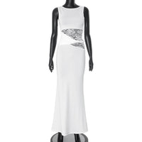 Women's Solid Color Translucent Hollow Lace Twisted Belt Dress