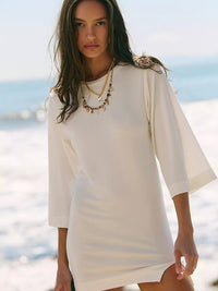 Fashion Casual Solid Color Round Neck 34 Sleeves Dress