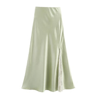 One-side Lace Satin Fishtail Skirt Long Skirt