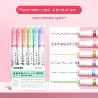 Kawaii Flowers Line Shaped Highlighter Pens, Roller Tip, Curve Liner, Marker for Writing, Journaling,Drawing Stationery, 6Pc Set