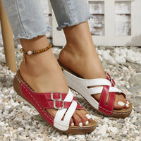 Fish Mouth One-word Belt Buckle Women's Fashion Platform Wedge Slippers