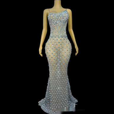 Niche Design Oblique Light Diamond Trailing Dress