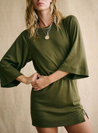 Fashion Casual Solid Color Round Neck 34 Sleeves Dress