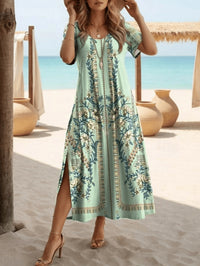 Spring And Summer Women's Elegant Slit Round Neck Dress