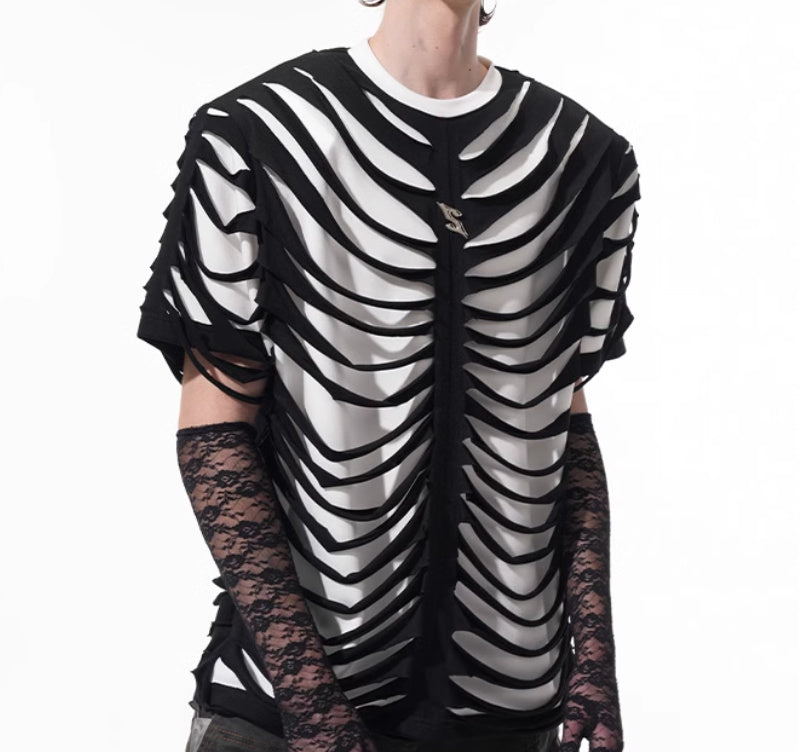 Special-interest Design Hollow Cut Bone T-shirt