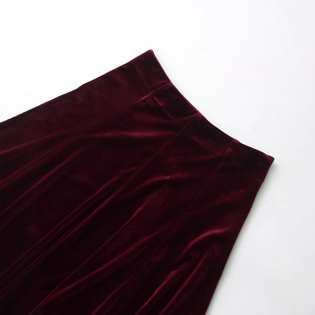 European And American Fashion Velvet Temperament Wave Skirt
