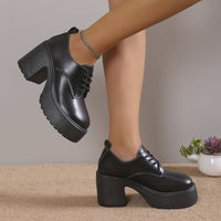 Chunky Heel Lace-up High Heel Leisure Versatile Small Leather Shoes