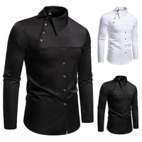 Men's Lapel Oblique Placket Asymmetric Long-sleeved Shirt