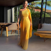 Fashion Diagonal Collar Raglan Sleeve Cinched Waist Slim-fit Long Dress