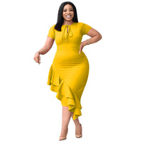 Sexy Casual Tied Lotus Leaf Hem Dress