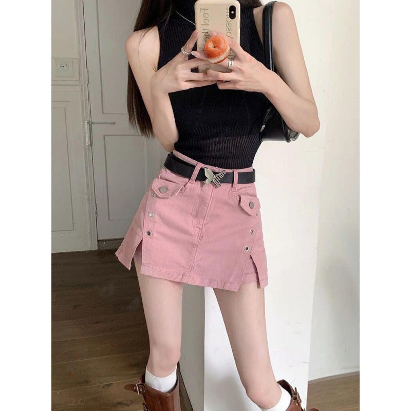 Summer Dopamine Girl Wear Denim Skirt