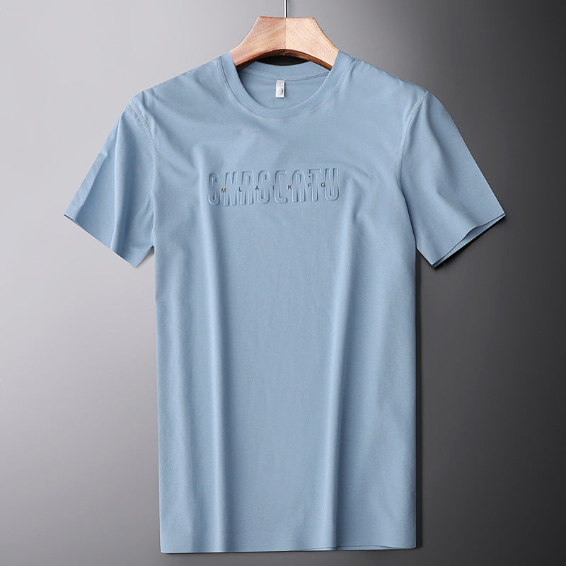 Summer Seamless Mercerized Cotton Solid Color Short-sleeved T-shirt Men's Round Neck