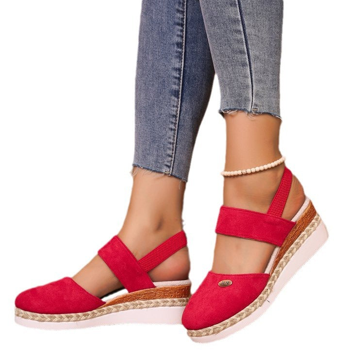 Wedge Lightweight Hemp Rope Braided Closed Toe Elastic Band Women's Shoes