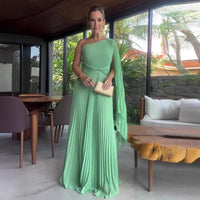 Fashion Diagonal Collar Raglan Sleeve Cinched Waist Slim-fit Long Dress