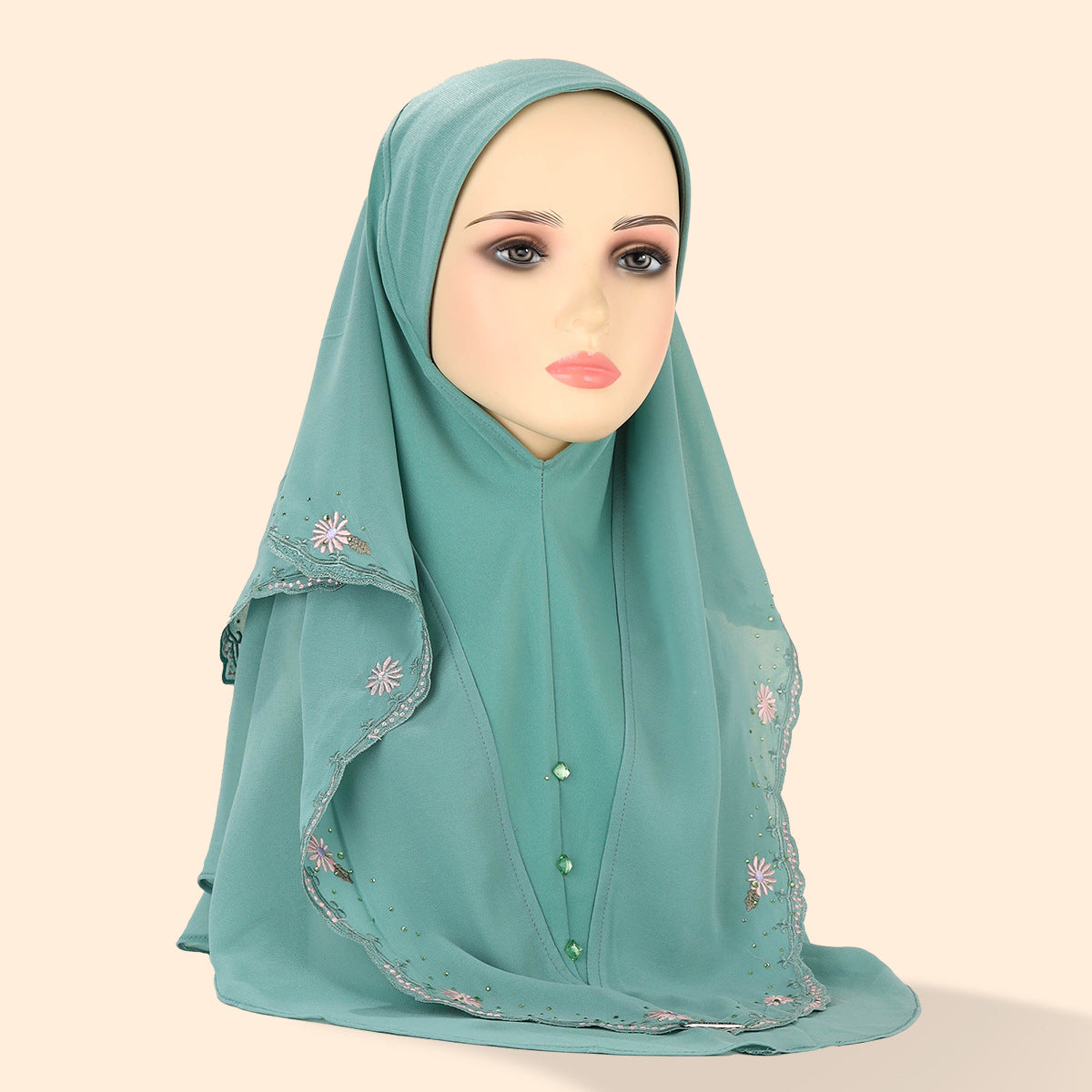 Women's Embroidered Lace Double-layer Chiffon Beading Cap