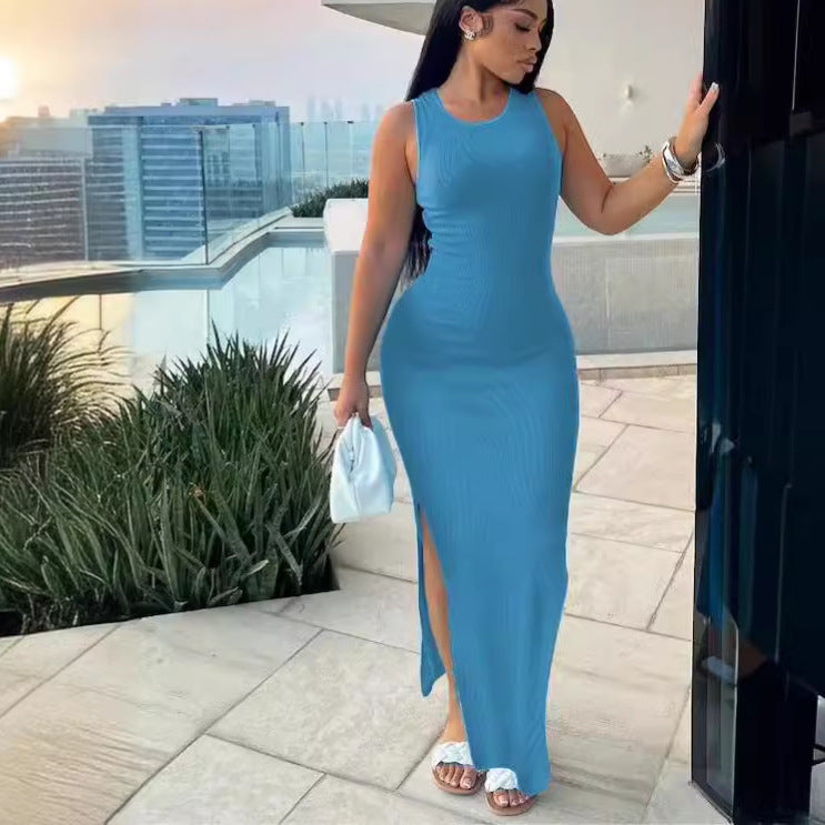 Commute Style Sleeveless Round-neck High Waist Dress