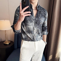 Trendy Tie-dye Printed Shirt Men's Long Sleeve Spring Slim-fitting