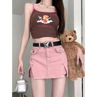 Summer Dopamine Girl Wear Denim Skirt
