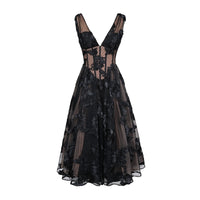 Black Deep V-neck Mesh A- Line High-end Evening Dress