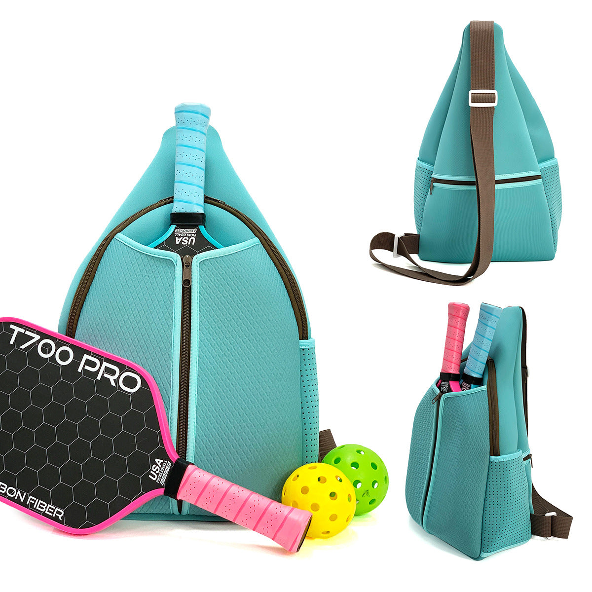 Striped Outdoor Neoprene Travel Portable Crossbody Shoulder Tennis Pack