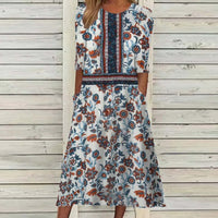 Sale Trend Positioning Printing Round Neck Half Sleeve Pocket Dress