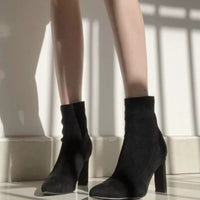 All-match Middle Tube Suede Pointed Ankle Boots Chunky Heel