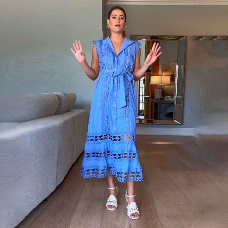 Personality French Embroidery Stitching Dress Women