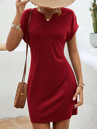 Solid Color And V-neck Bat Sleeve Sheath Dress
