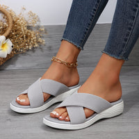 Summer Flat Wedge Peep-toe Slippers Thick Bottom Plus Size Cross Women's Slippers