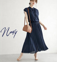 New Elegant Japanese Style Dress Comfortable Waist Trimming Short-sleeved Chiffon Dress Women