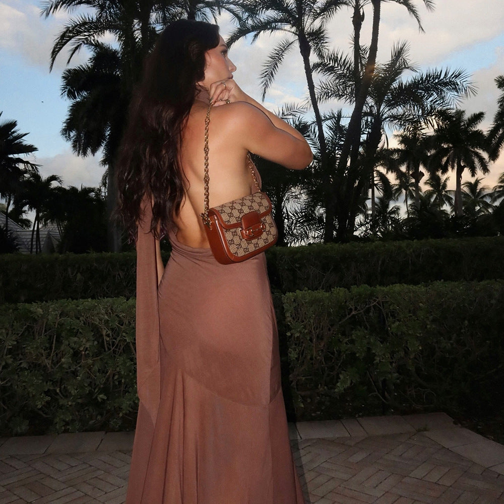 Halter Bare Back Pleated Dress Women