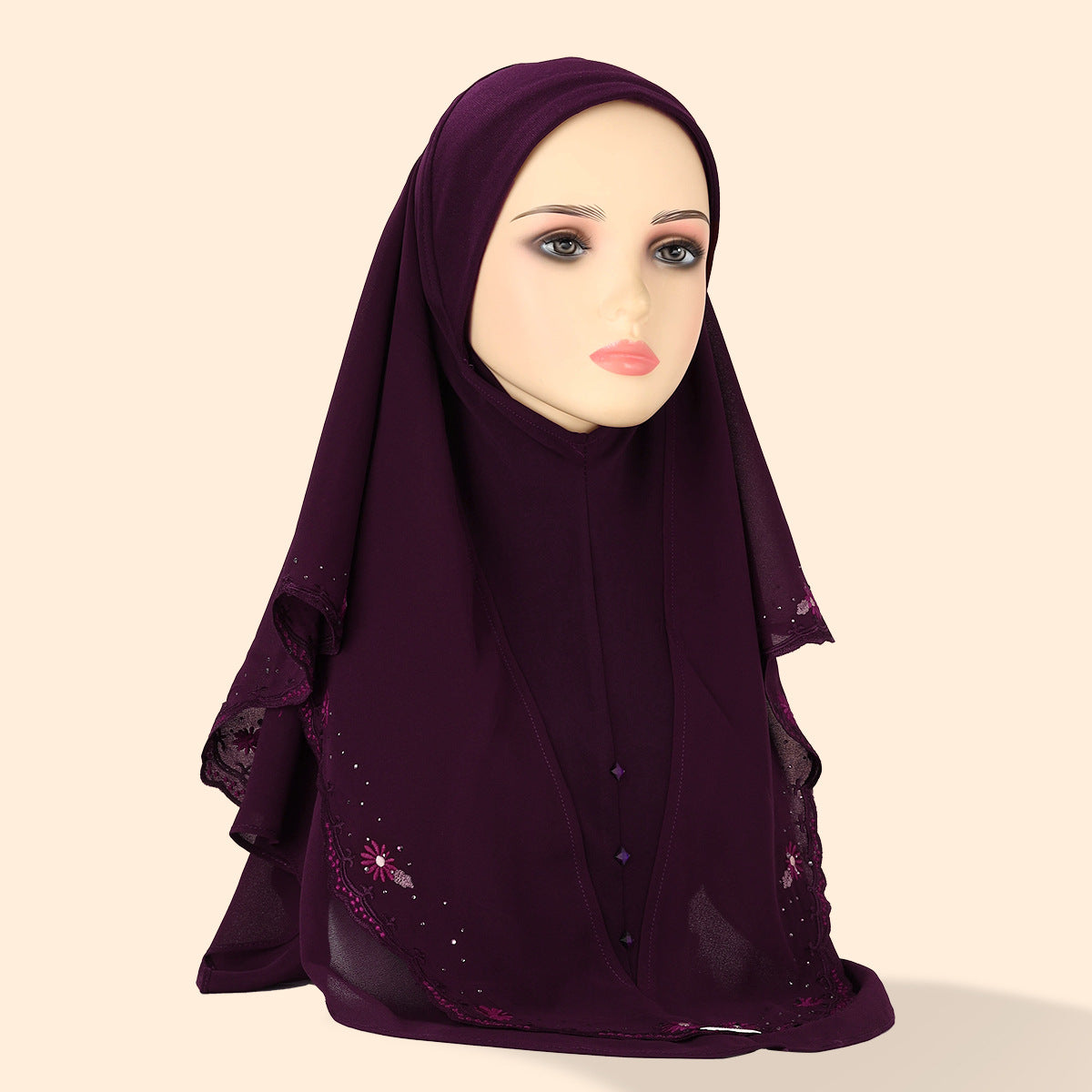 Women's Embroidered Lace Double-layer Chiffon Beading Cap